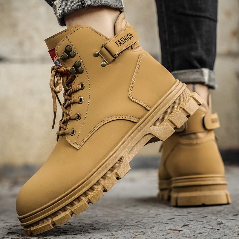 New Fashion Autumn And Winter Men's High Top Martin Boots Students Male Boys Trending Soft Sole Work Shoes Labor Protection Martin Sneakers