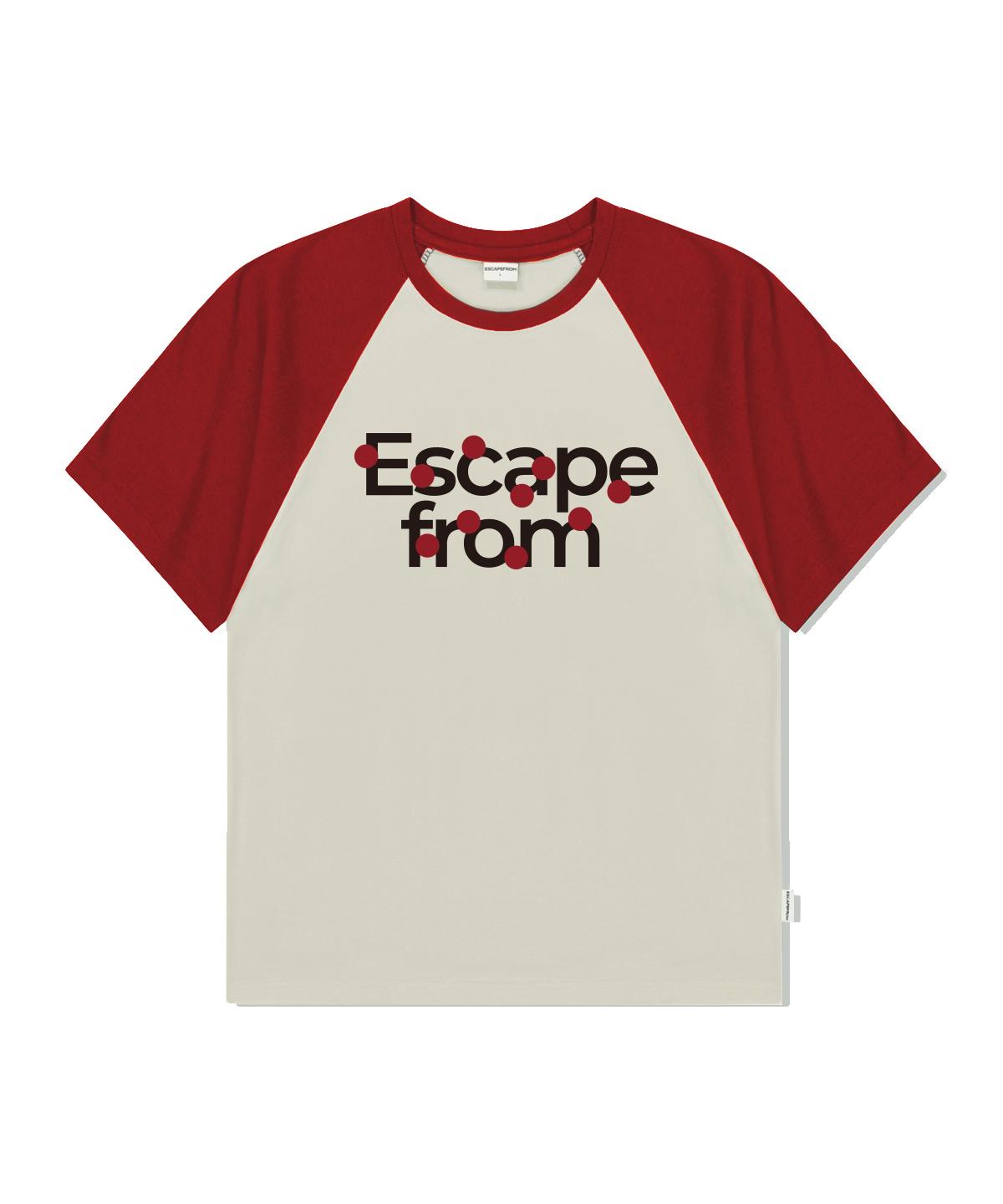 Escape From Logo Red Circle Print Raglan Color Block Short Sleeve Tee Red M