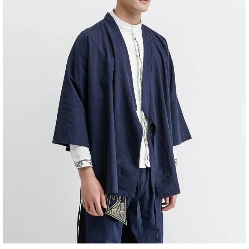 Japanese Kimono Cardigan Chinese Style Linen Haori Yukata Streetwear Traditional Samurai