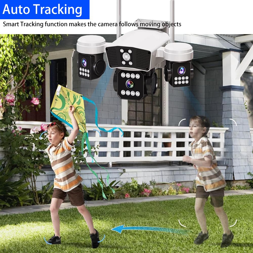 Caméra de Sécurité PTZ OKAM PRO Extérieur 3 Objectifs 3 Écrans HD 15MP WIFI Suivi Mobile Interphone Bidirectionnel Vision Nocturne Couleur