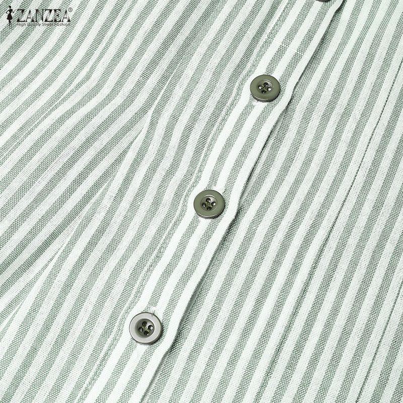 ZANZEA Women Casual Round Neck Summer Half Sleeve Stripe Dress