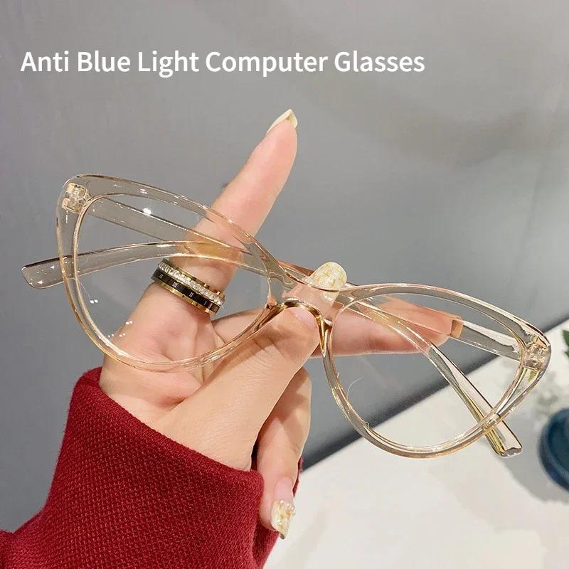 Women Anti Blue Rays Glasses Fashion Cat Eye Computer Goggles Big Frame Eyeglasses Vision Care Blue Light Blocking Eyewear