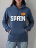 Spain Letter National Flag Printed Hoodies Women Winter Fleece Warm Sweatshirts Loose Pocket Pullovers Casual Womans Clothes