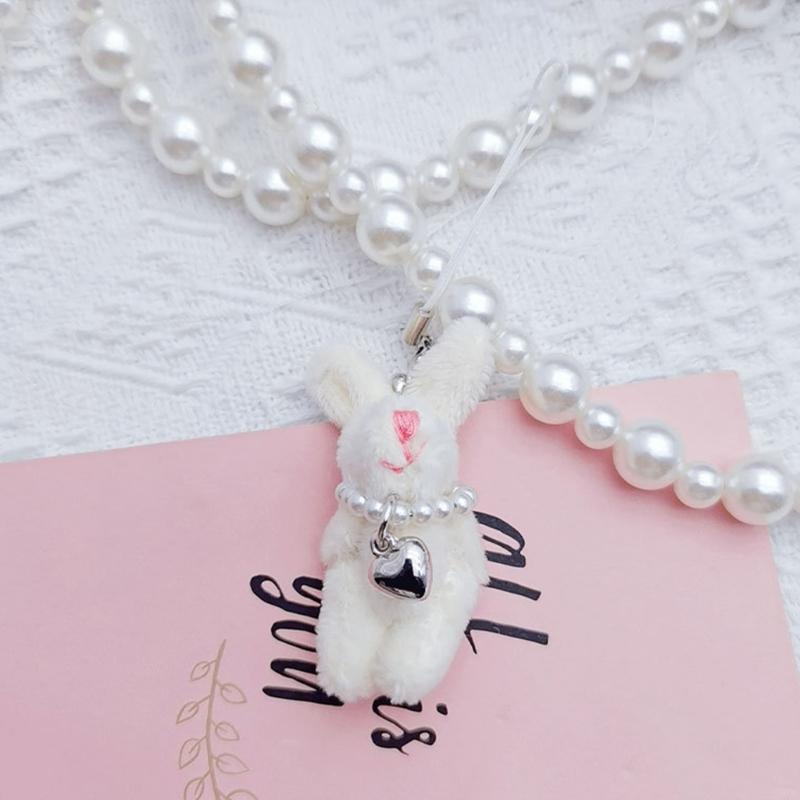 Key Holder for Students Heart Rabbit Keyring Phone Lanyard Mobile Phone Strap