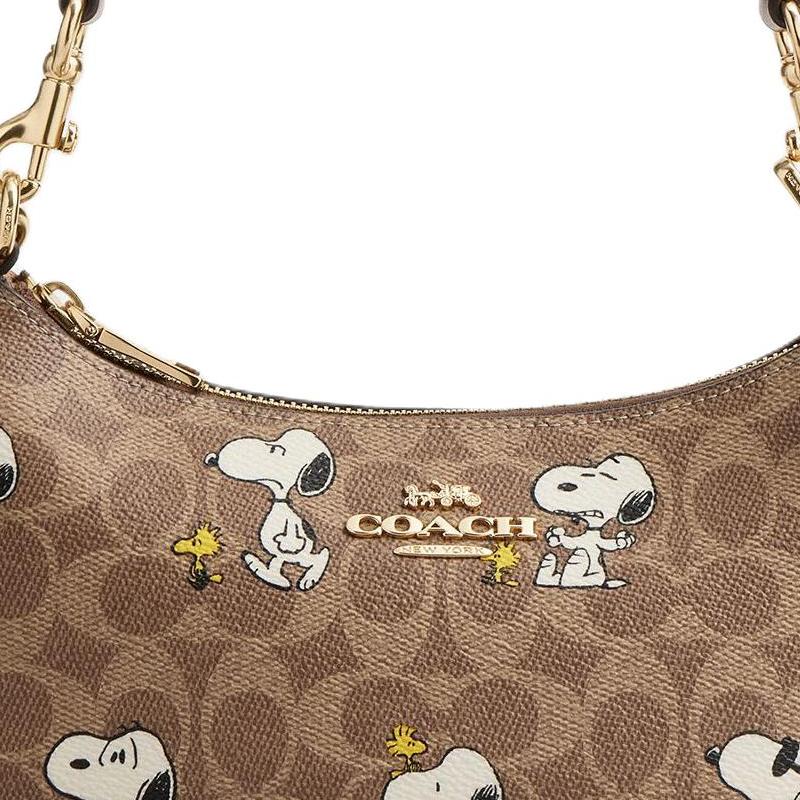 Coach Peanuts Teri 24 Brand Logo Coated Canvas Shoulder Bag Medium Women Shoulder Bag Brown CBJ88-IMY3O