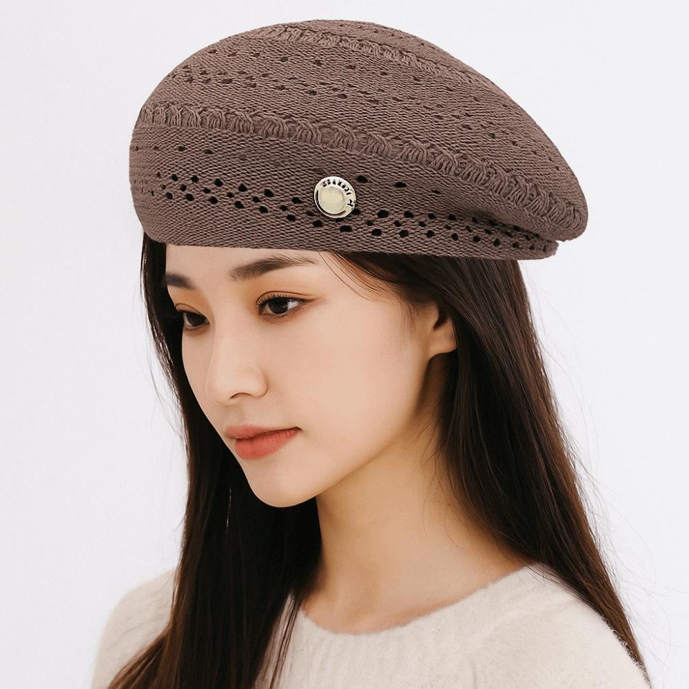 Japanese Style Hollowed Out Beret Hat Vintage Crochet Knitted Cap Weave Painter Hat  Women/Girls