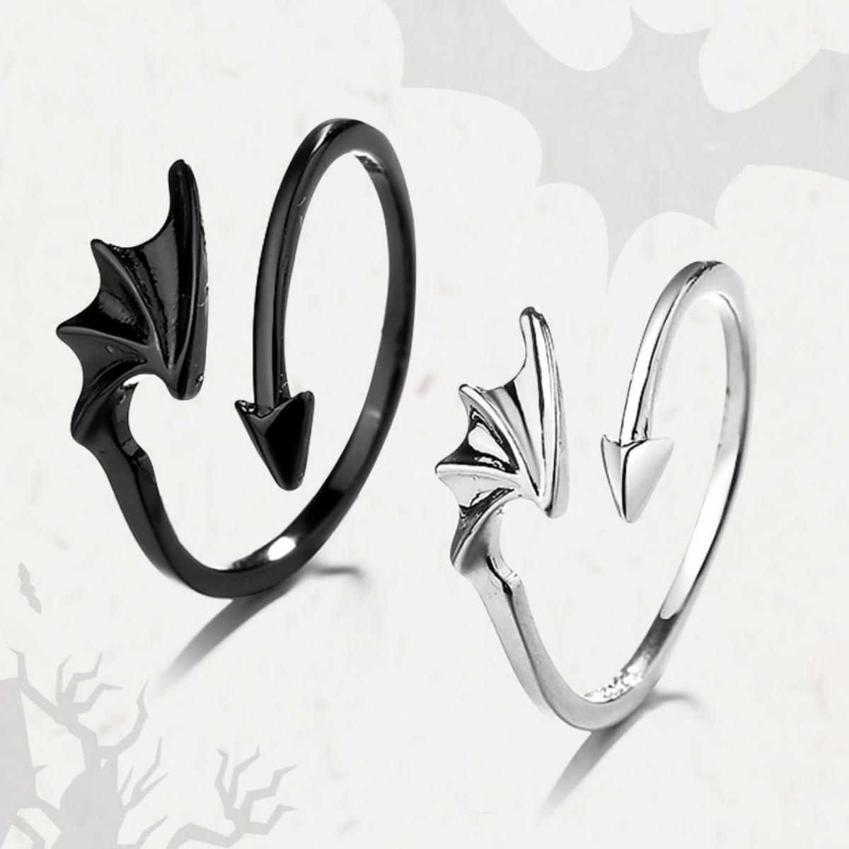 

2Pcs/Set Vintage Creative Angel Demon Wings Couple Rings For Women Men Retro Punk Hip Hop Flying Angel Demon Finger Ring Jewelry