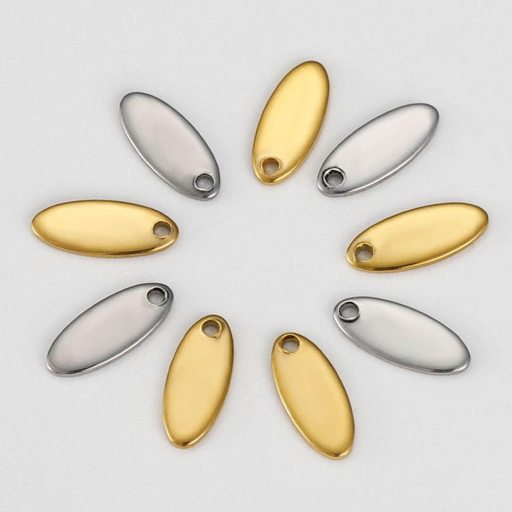 20pcs Oval Gold Stainless Steel Blank Tags Charms Pendants DIY Bracelet Charm Jewelry Making Finding Components Wholesale