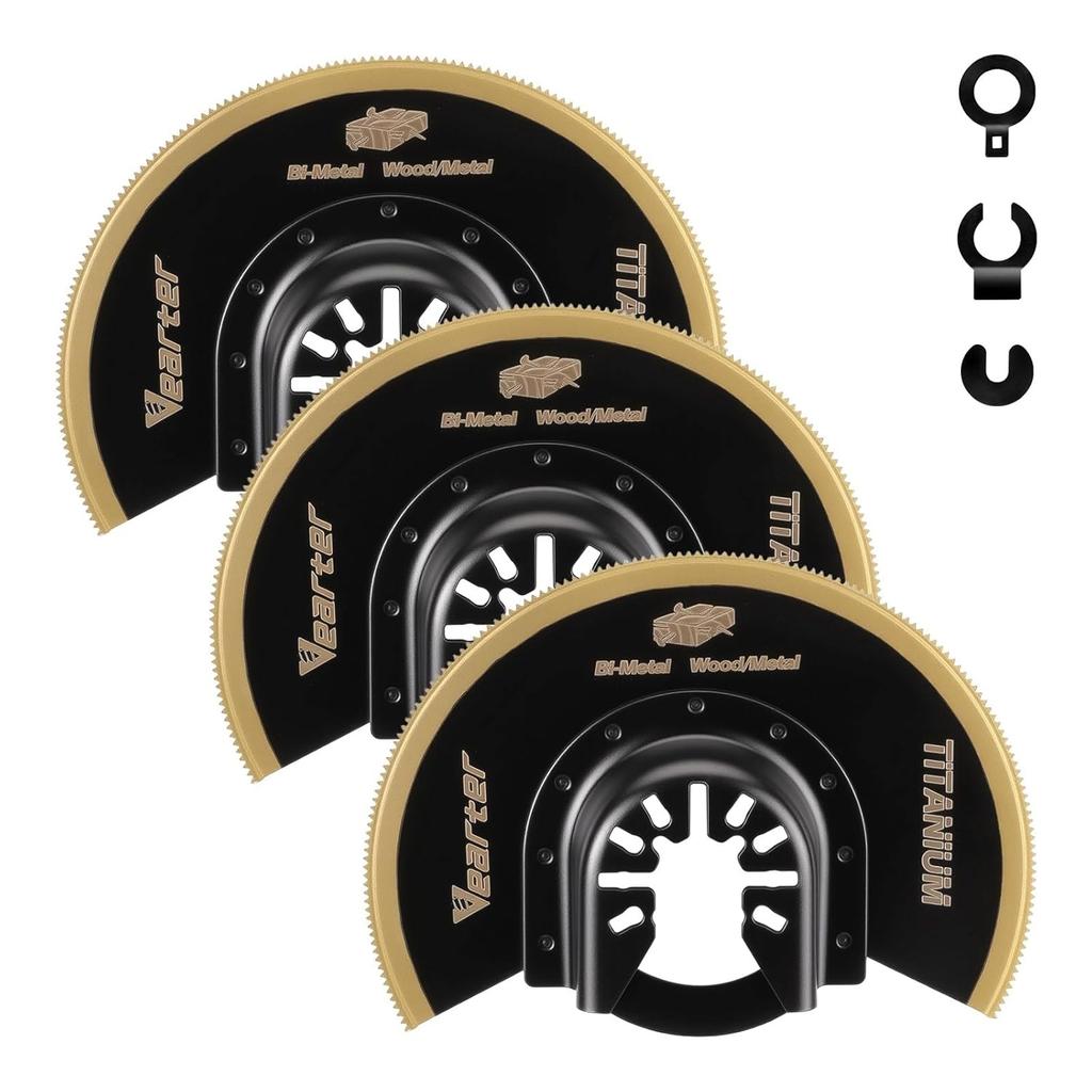 3PCS Titanium Oscillating Saw Blades, 3-1/2'' Semi Circle Bi-Metal Universal Multitool Blades, Quick Release Multi Tool Blades Kits for Wood, Metal