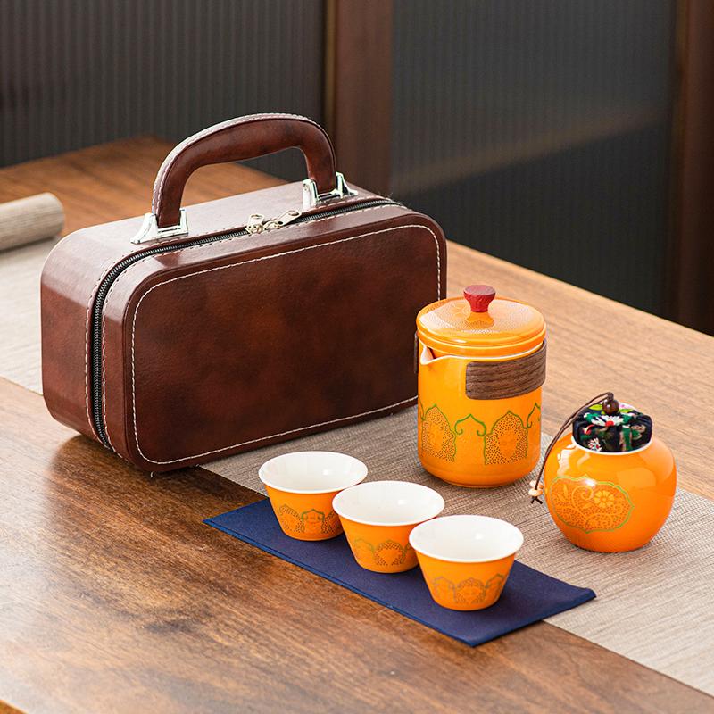 Outdoor Travel Tea Set Home One Pot Four Cups Portable Storage Bag Ceramic Quick Cup Brewing Teapot Tea Cups