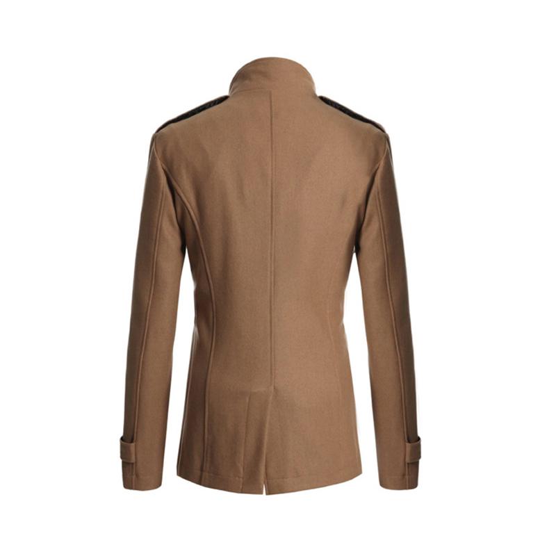 European American Men's Slim Fit Casual Double Breasted Mid Length Fashion Long Sleeved Woolen Coat Windbreaker Coat