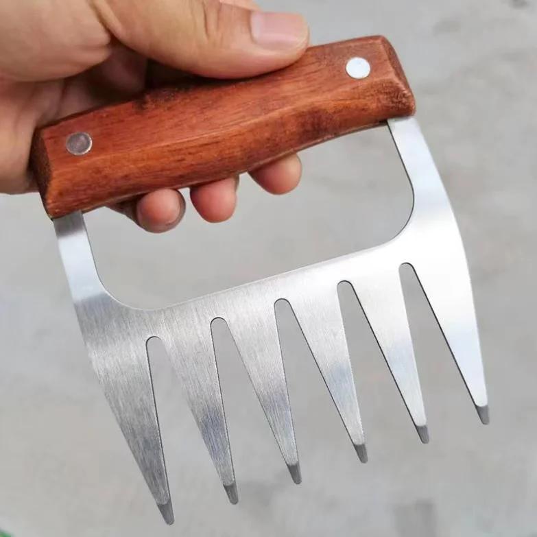 

Металлические когти для измельчения мяса, вилки для мяса из нержавеющей стали 18/8 с деревянной ручкой для измельчения, разделения, обработки, подъема и сервировки 1pcs