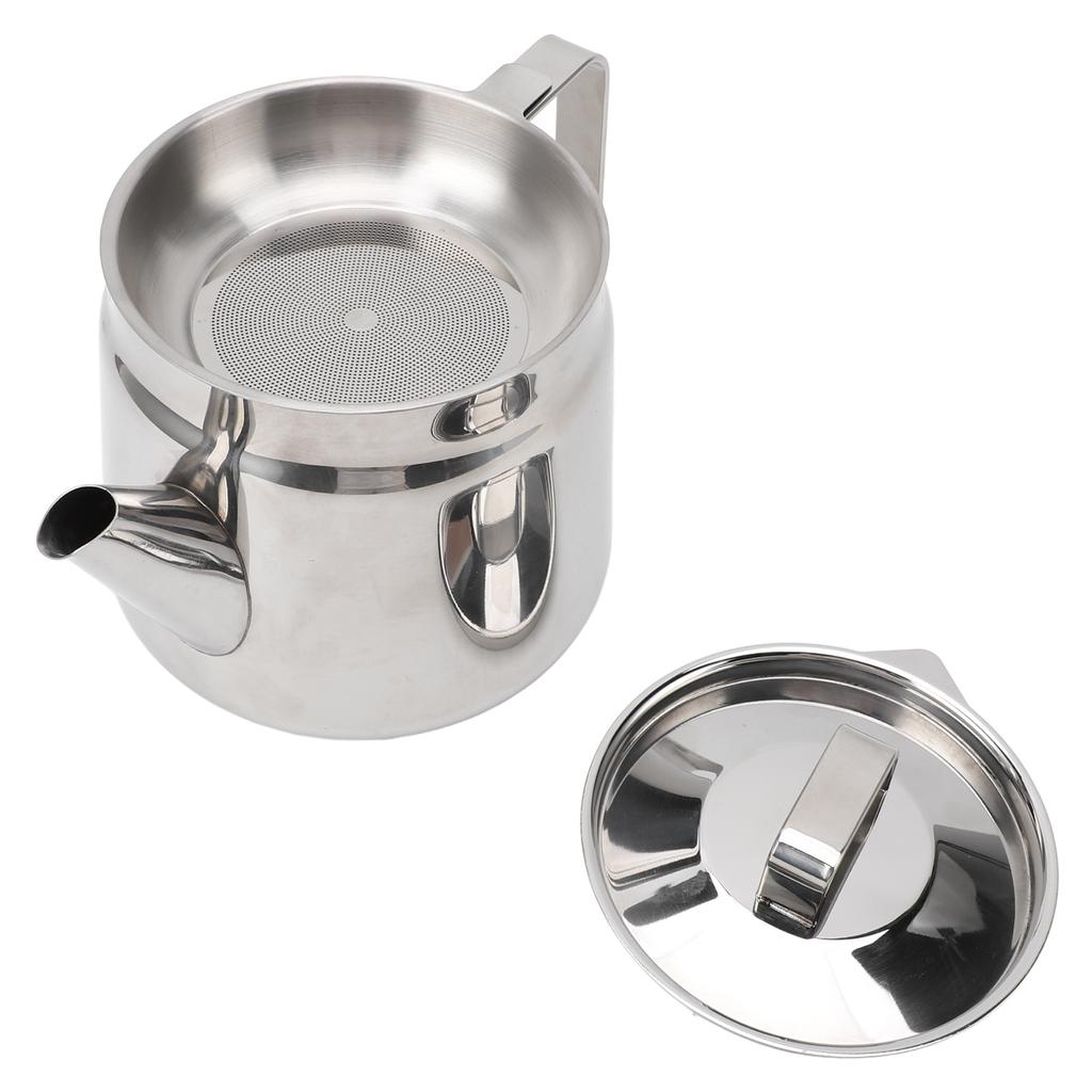 Grease Container with Mesh Strainer Stainless Steel Easy To Grip Grease Keeper Meat Frying Cooking Oil