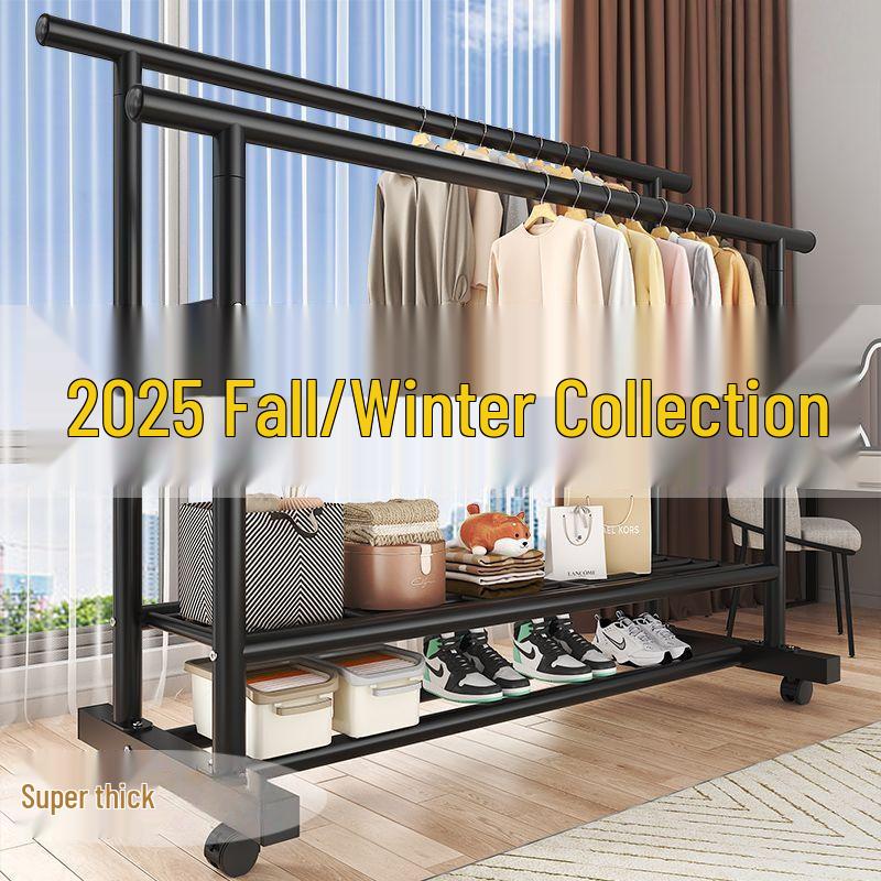 Double Pole Movable Clothes Drying Rack for Bedroom, Balcony, or Outdoor Use