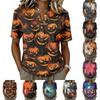 Women's Short Sleeve Henley Shirt Cotton Linen Blend Halloween Print Casual Button Neck Top