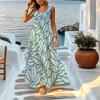 Summer Flowy Leaf Pattern Sleeveless Maxi Dress Lightweight,Versatile for Picnic,Beach Vacation,Travel,Perfect for Photoshoots