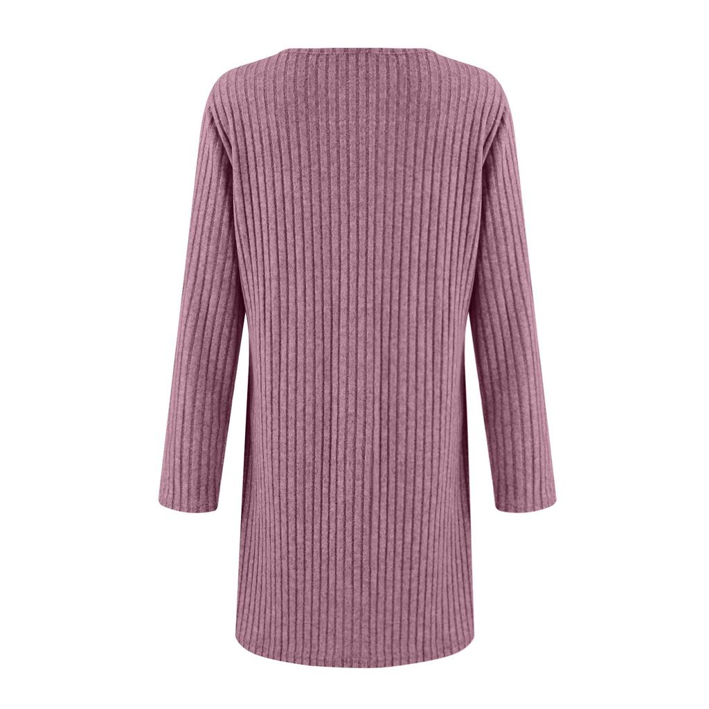 Womens V Neck Fall Dresses Long Sleeve Casual Sweater Short Dress Fashion Clothes