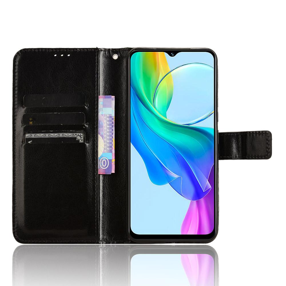 

For vivo Y28s 5G/T3 Lite 5G/Y03/Y18 4G/Y18e 4G Leather Case Crazy Horse Texture Folio Flip Wallet Phone Cover Black