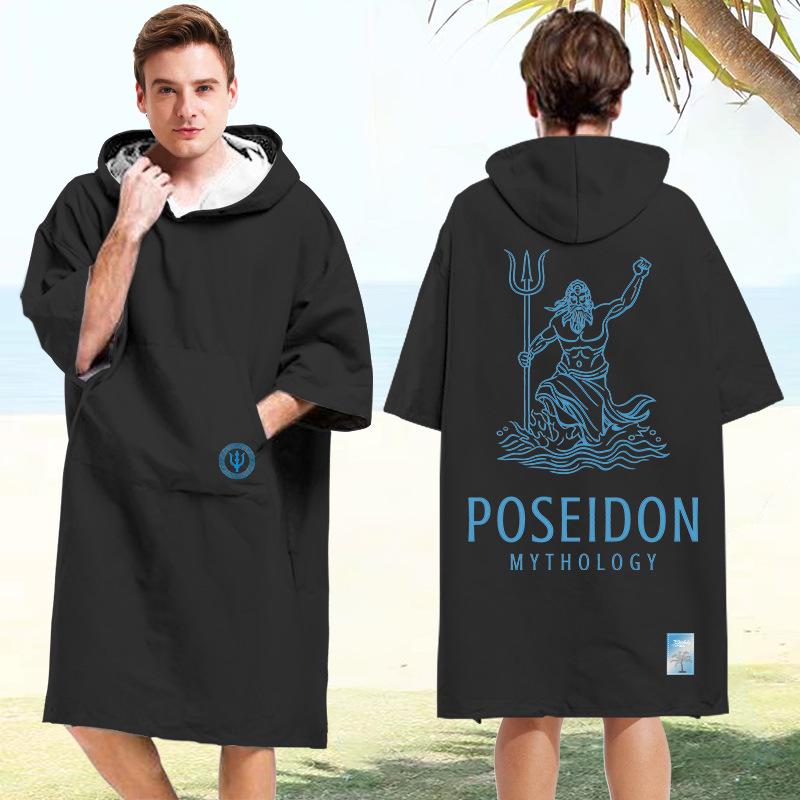 2025 Quick-Dry Hooded Swim Poncho with Zipper - Portable Bathrobe and Beach Towel