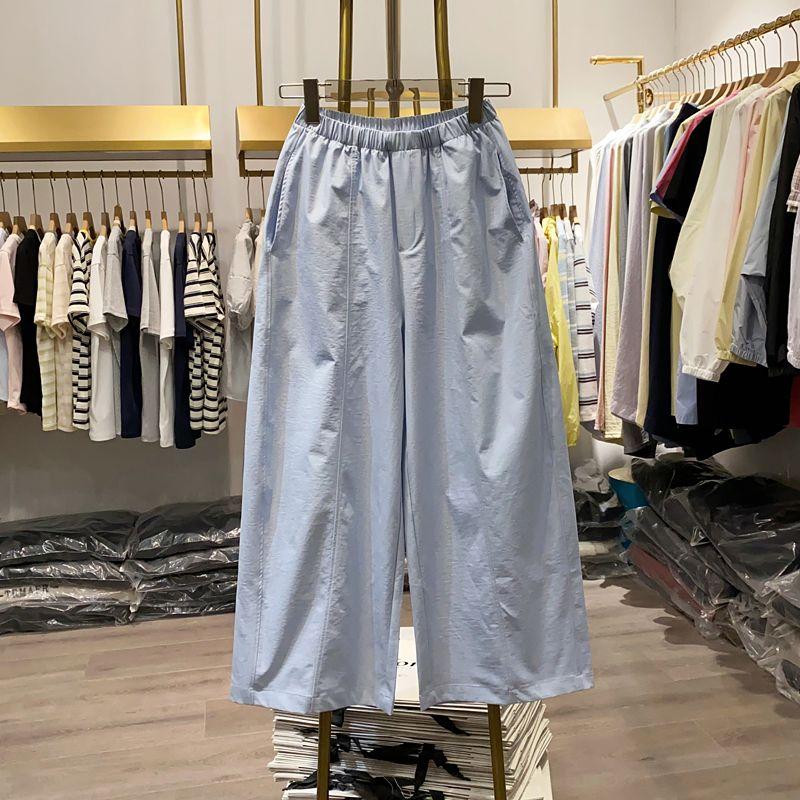 

[Xiaoai Stall Real Shot] Elastic Waist High Waist Straight Casual Pants Women Summer Korean Series All-Match Thin Pants Fashion Blue M