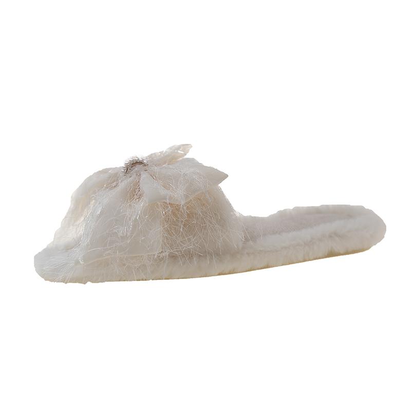 Fashion 2025 Autumn Winter Women Fashion Indoor Plush Bow Slippers Females New Lovely Bowknot Women Home Cute Warm Fluffy Light Shoes