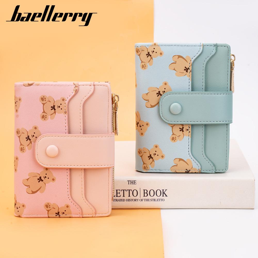 Baellerry Women's Fashion Short Printed Wallet with Snap Closure Multiple Card Slots Coin Purse Zipper Card Holder