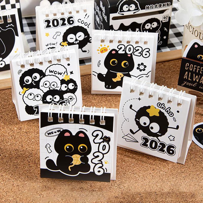 2Pcs Random Mini 2026 Calendar Portable Cute Cat Office School Supplies Calendar Monthly Planner Desk Accessories Decor Record