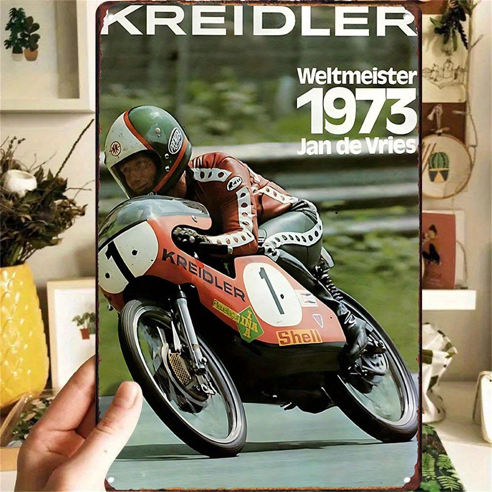 Hisun Tin Sign HD Tin Sign Vintage Kreidler World Champion Jan de Vries Retro Metal Tin Sign for Garage Wall Decor