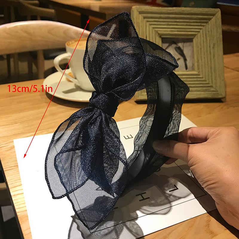 Bow Hairband Toothed Black Mesh Bow Headband For Women Double Layers Bow Hairband With Lips Print Adults Side Bow Headband Girls