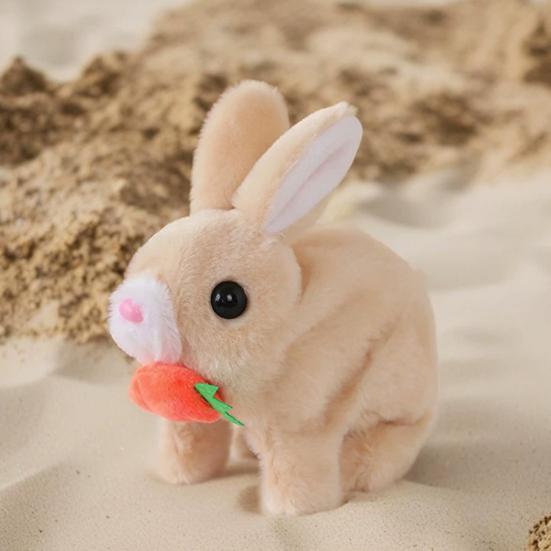 Electric Plush Bunny Toy with Carrot Interactive Walking Rabbit Plushie Handmade Toddlers Educational Jumping Simulation Stuffed Animal Toy