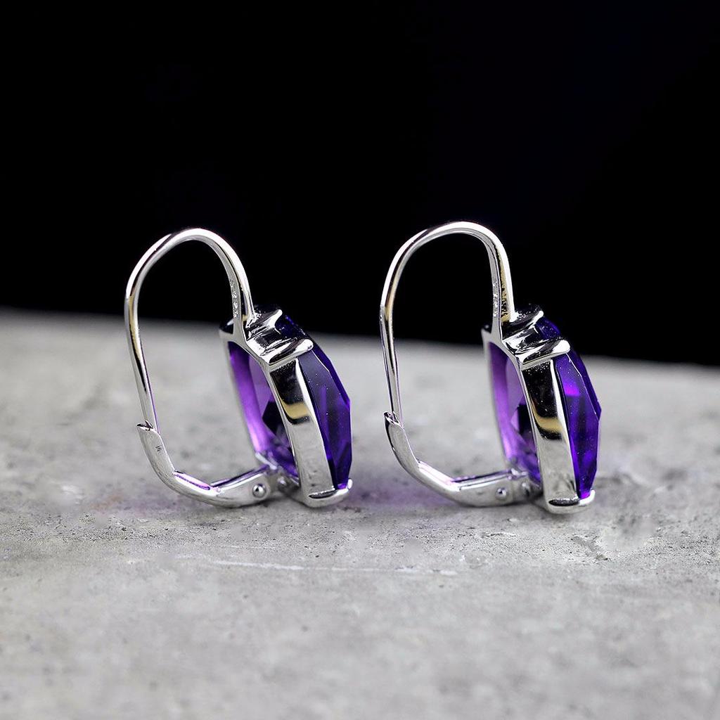 Renpin S925 Silver Handmade Faceted Amethyst Earrings for Women