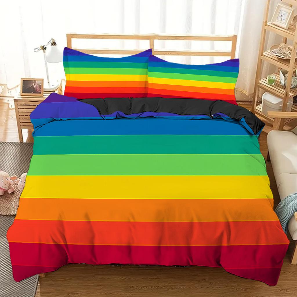 Regenbogenstreifen 3D-gedruckter Bettbezug Ganzjahreszeit Geometrisch Weicher Bettwäschebezug Kissenbezug Luxuriöse Heimtextilien Bettbezug-Sets