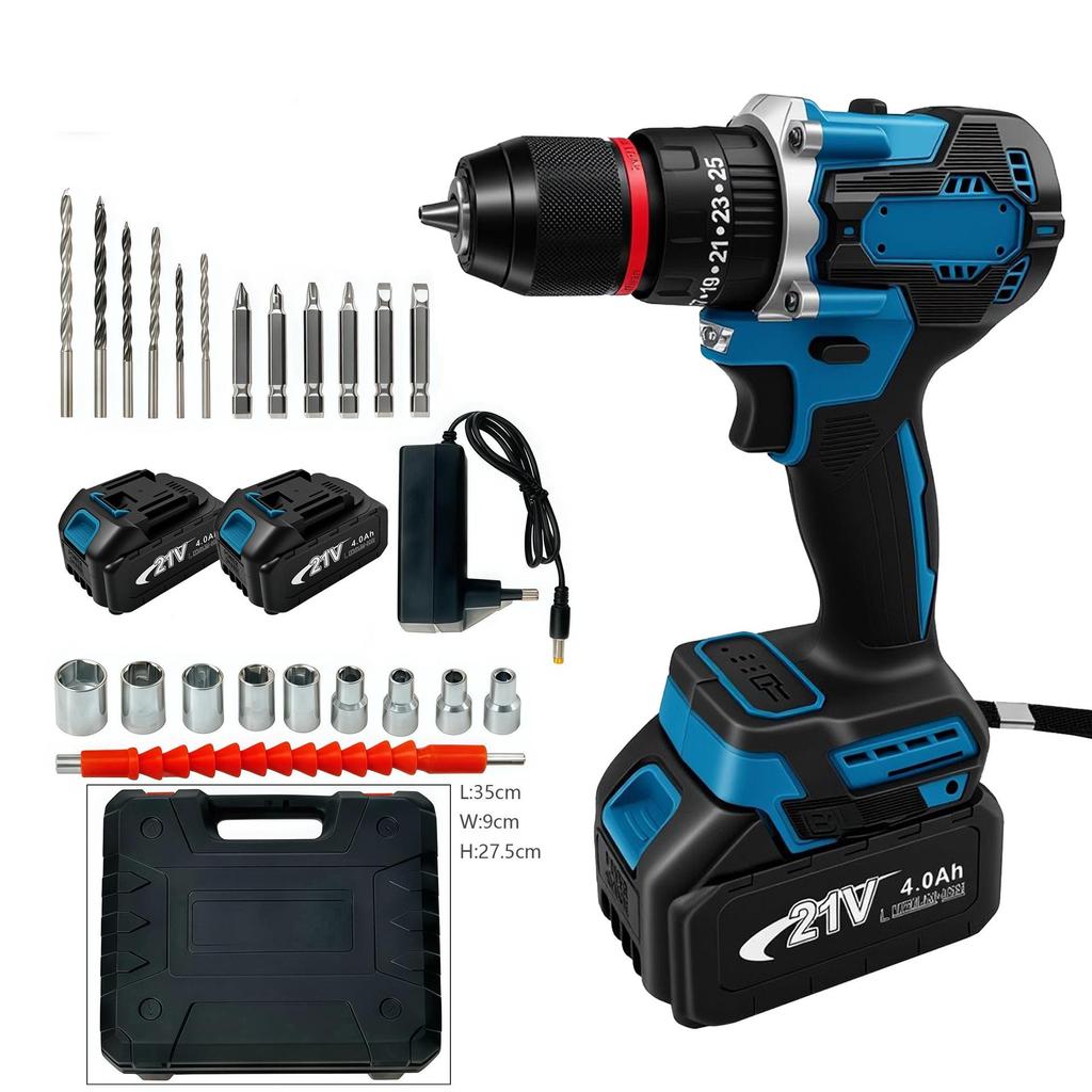 High-Power Dual-Speed Brushless Lithium Battery Electric Drill for Metal Drilling