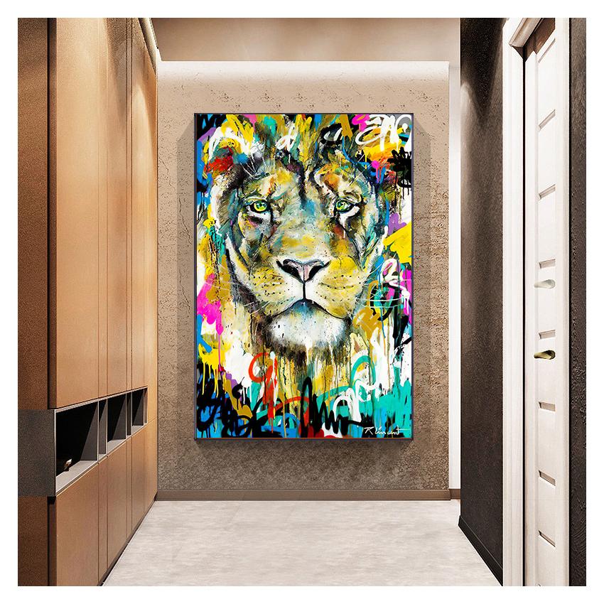 Malerei Graffiti Kunst Poster und Drucke Wand Kunst Bilder für Wohnzimmer Moderne Wohnkultur Bunte Löwe Tiger Tiere Leinwand