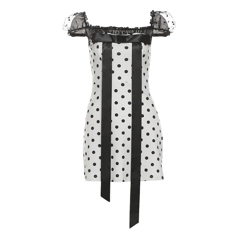 2026 European and American summer new Spice Girl polka dot design pure desire bow waist slim trend short skirt women