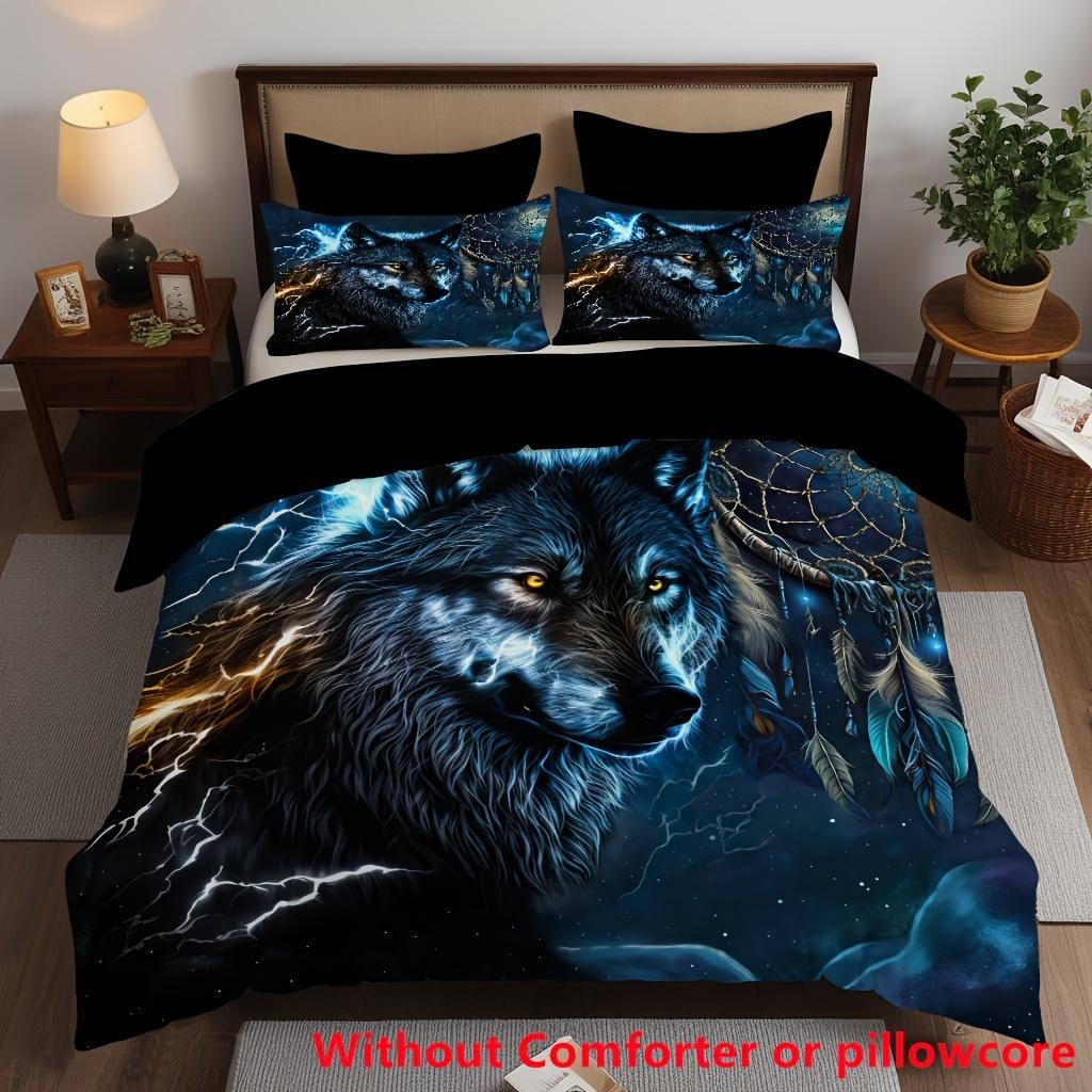 2/3pcs 3D Wolf Animal Dreamcatcher Print Duvet Cover Set (1 Duvet Cover + 1/2 Pillowcase Without Core) Soft Comfortable