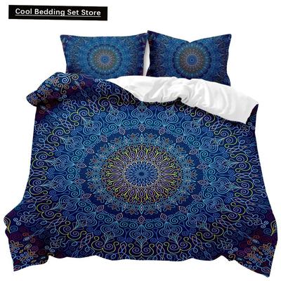 Böhmischer Mandala-Bettbezug, Queen-Size-Bettbezug mit Batikmuster, Spiral-Bettbezug, Hippie-Boho-Bettwäscheset, exotischer floraler Polyester-Quilt-Bezug