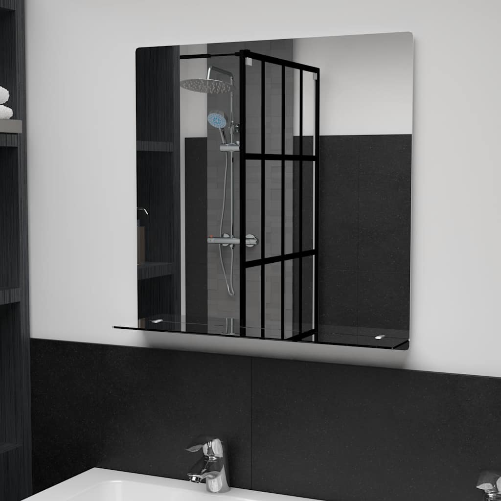 vidaXL Wandspiegel mit Regal 60×60 cm Hartglas silber