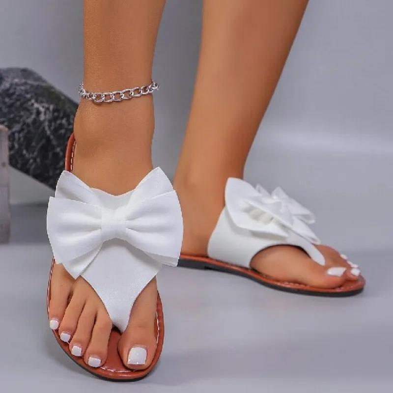 2025 Ladies Shoes Pinch Toe Women's Slippers Summer New Outdoor Beach Butterfly-knot Plus Size Best Seller Flat Slippers