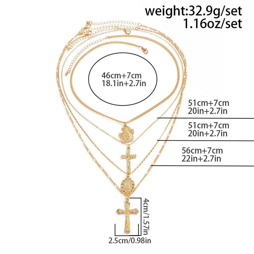 SHIXIN 4 Pcs/Set Hip Hop Punk Jesus Cross Pendant Necklace for Men Trendy Gold Color Adjustable Clavicle Chain Rock Jewelry Gift