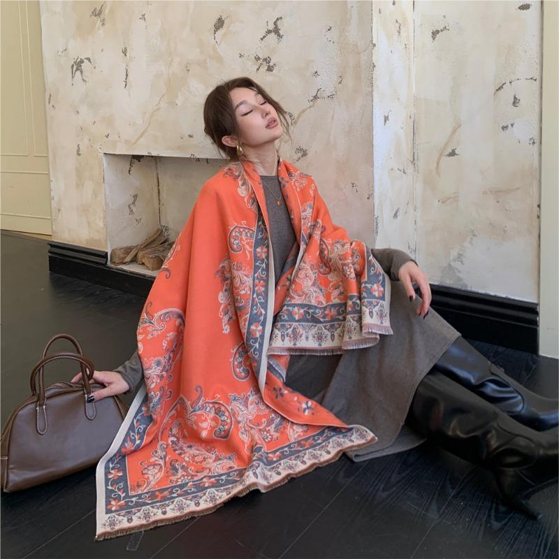 

Autumn and winter air conditioner shawl new Loulan Menghua double-sided jacquard scarf women s versatile atmosphere scarf 190cm