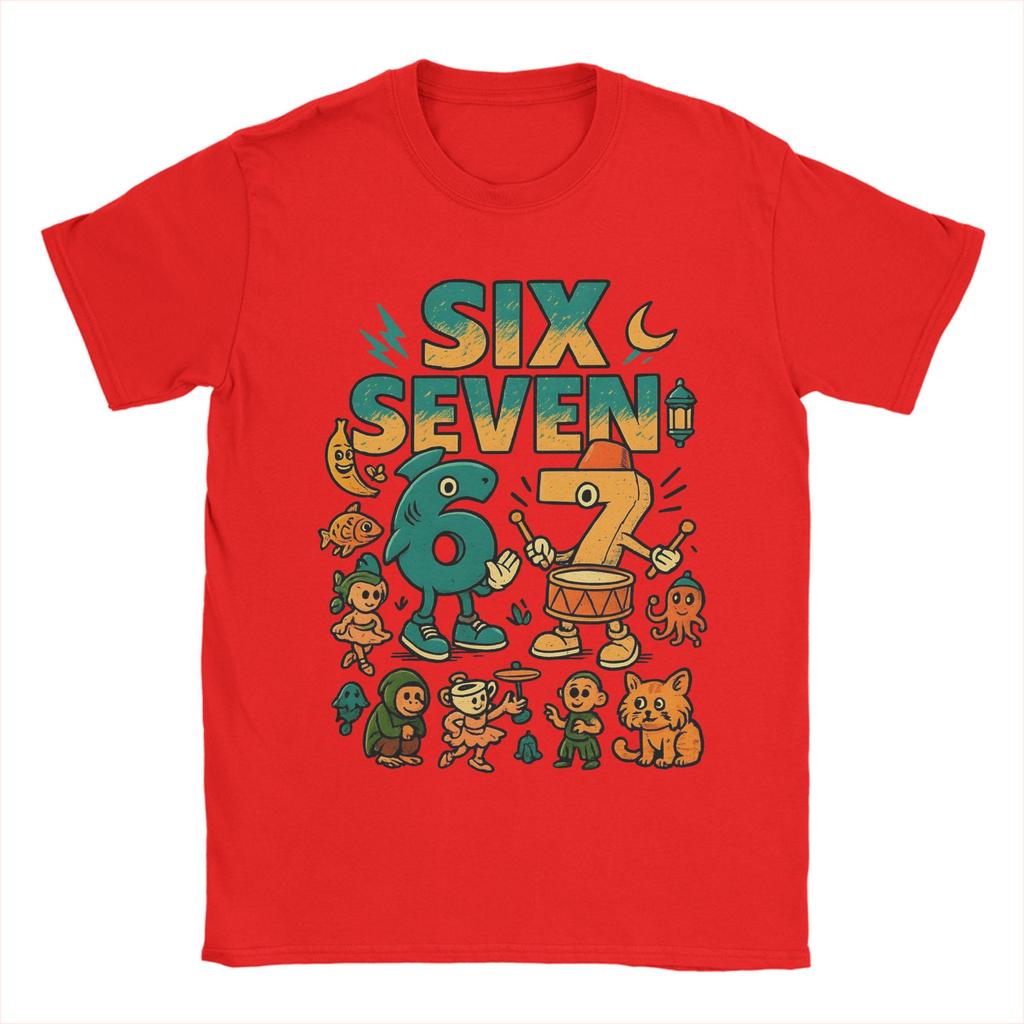 67 Six Seven Italian Brainrot Kids Gaming Meme T Shirt for Men 100% Cotton T-Shirts Round Collar  Tees Short Sleeve Clothes