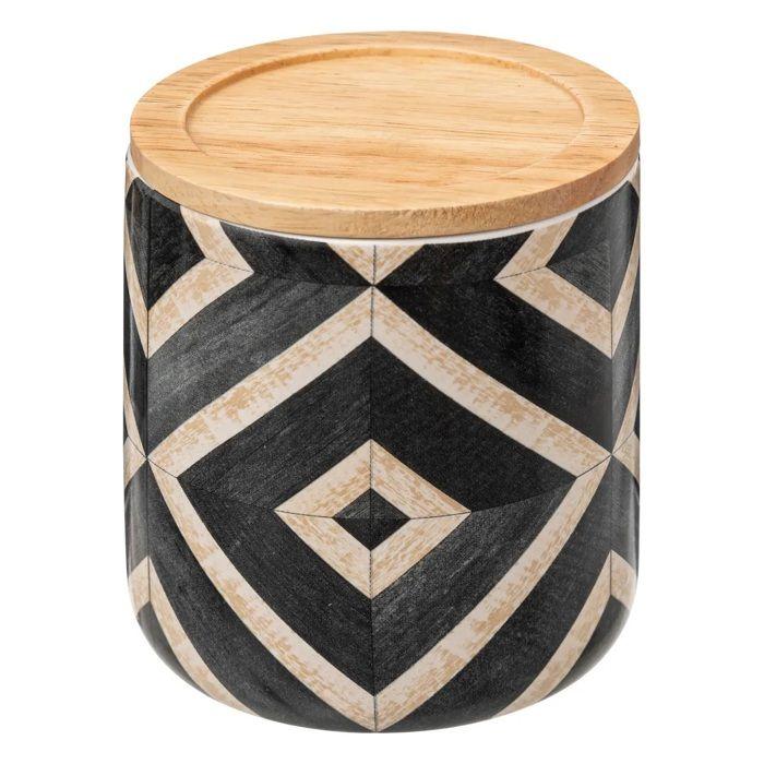 Pot à cotons - Geo-ethnique - Ø 9.8 cm - H.11 cm - Noir - Dolomite et MDF