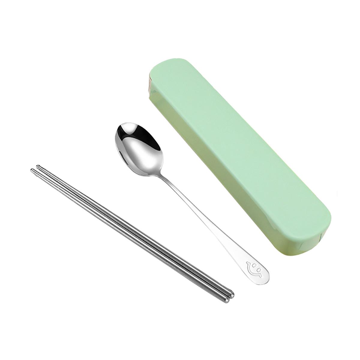 

2 шт. портативный набор палочек для еды ложек из нержавеющей стали для студентов с ящиком для хранения узор розовый smiley green two-piece suit