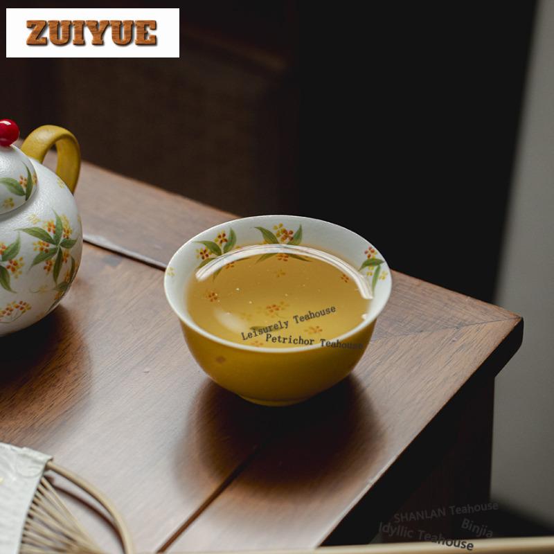 100ml Hand-painted Osmanthus Teacup Ancient Tea Bowl Beautiful Tea Cup Tea-tasting Meditation Cup Chazhan Master Cups Tea Items
