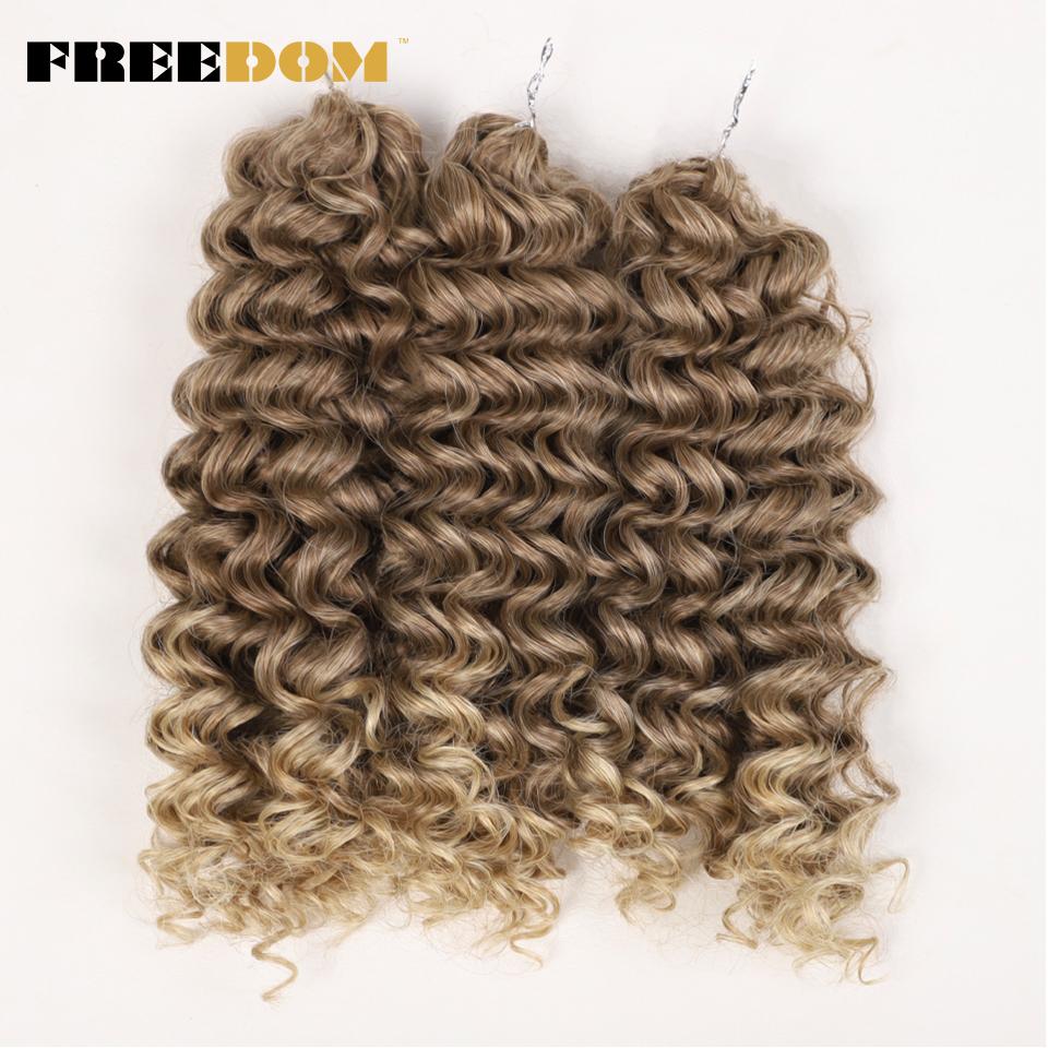 FREEDOM Synthetisches Deep Wavy Twist Häkelhaar Afro Lockiges Haar Häkelzöpfe Ombre Braun 12 Zoll Flecht Haarverlängerung