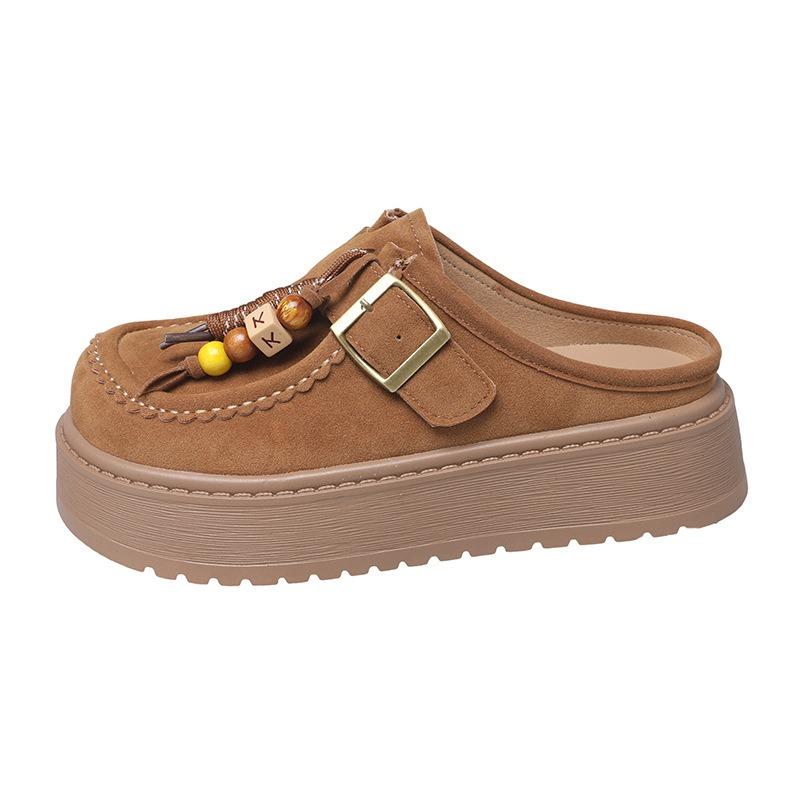 Cowhide version of bag head slippers, women's models can wear thick-soled autumn new thick-soled one-pedal single shoes