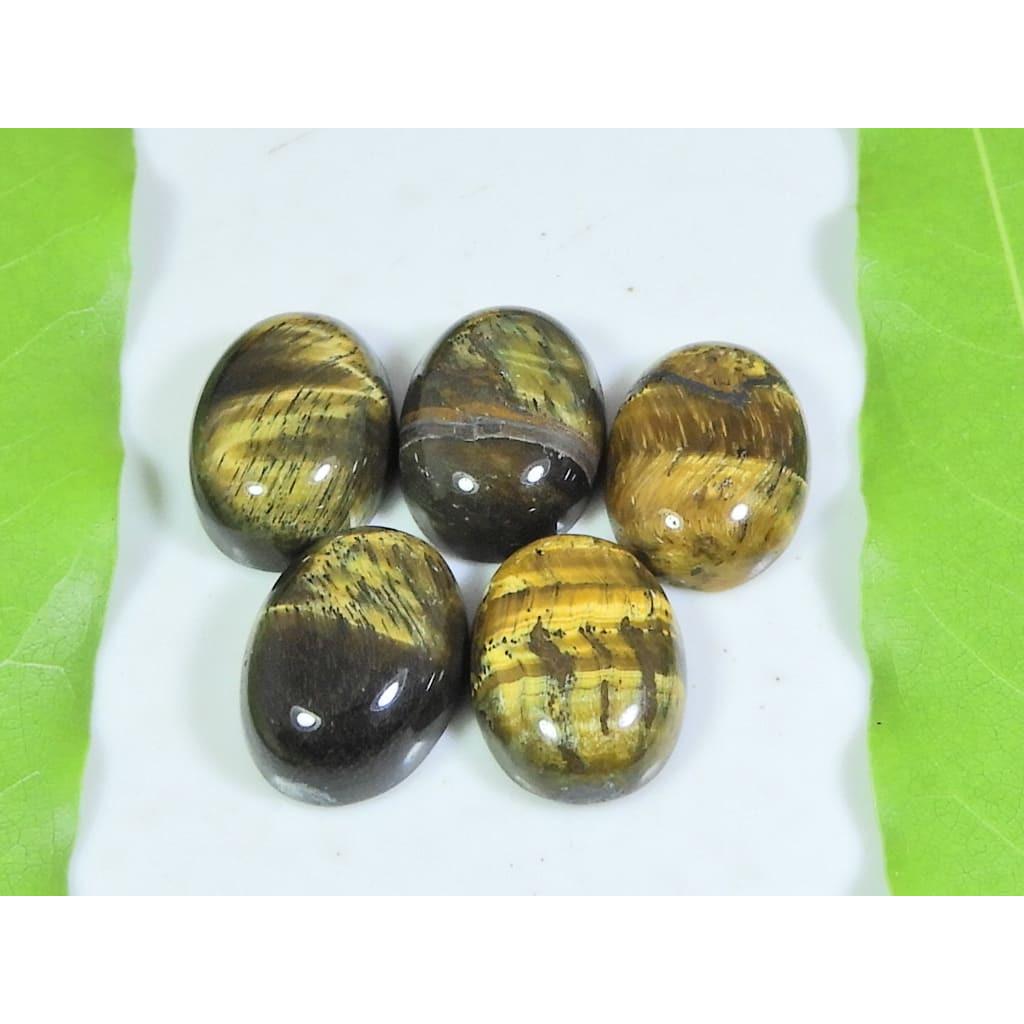 

12X16MM Natural Tiger eye Oval Cabochon Loose Gemstone 5Pcs Lot 47Cts. A-531