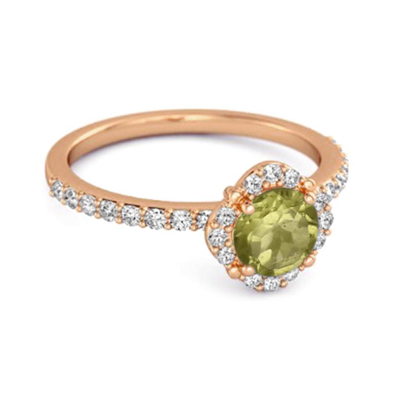 Peridot Floral Halo Pavé Ring - Sterling Silver Rose Gold Vermeil