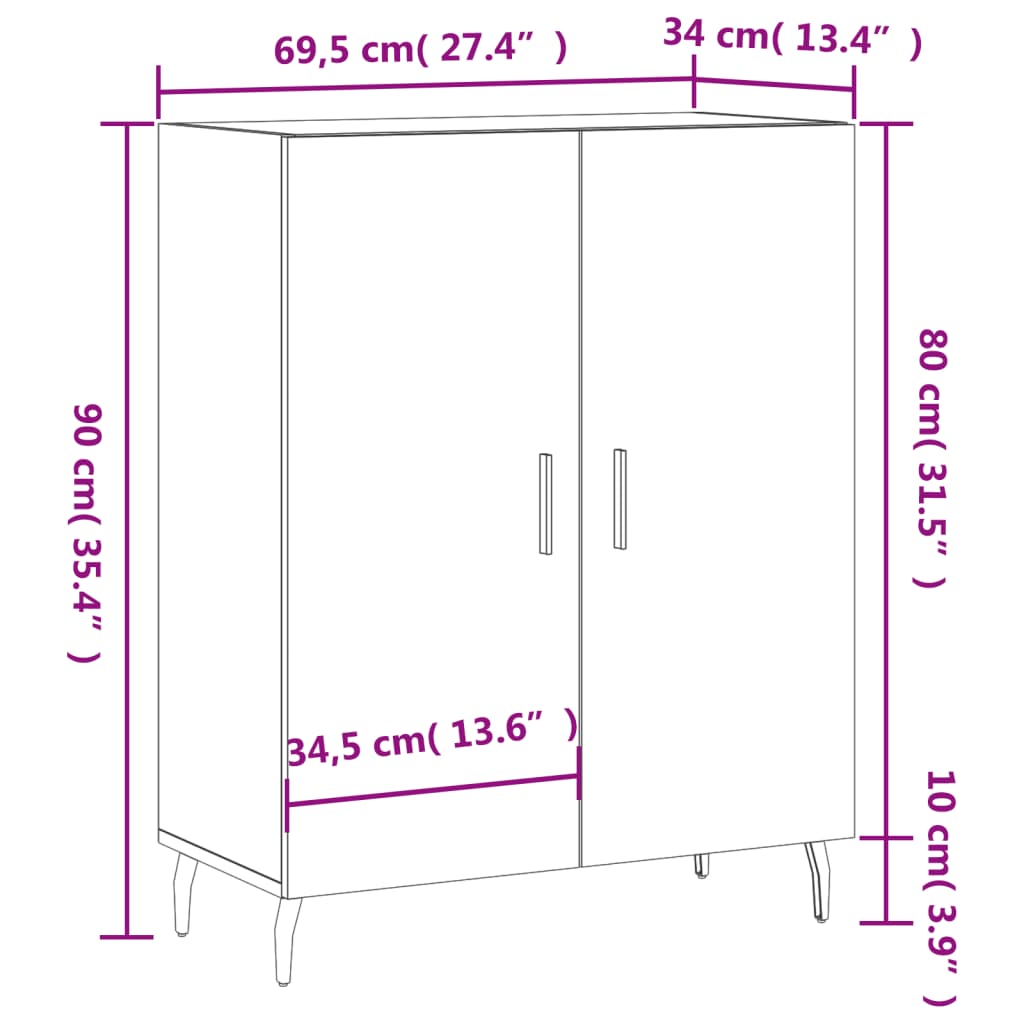 Sideboard High Gloss White 69.5 x 34 x 90 cm Engineered Wood